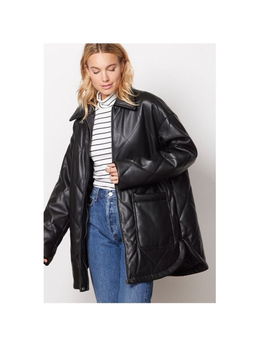 Apparis XS Stevie Faux Leather Jacket Black Quilted Oversized CP1-100